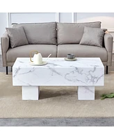 Streamdale Furniture Modern White Coffee Table with Patterns, Perfect for Living Rooms, 43.3"x21.6"x17.2"