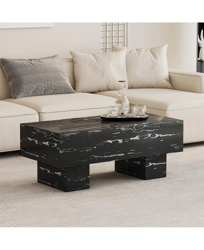 Simplie Fun Modern Black Coffee Table with Patterns, 43.3"x21.6"x17.2"