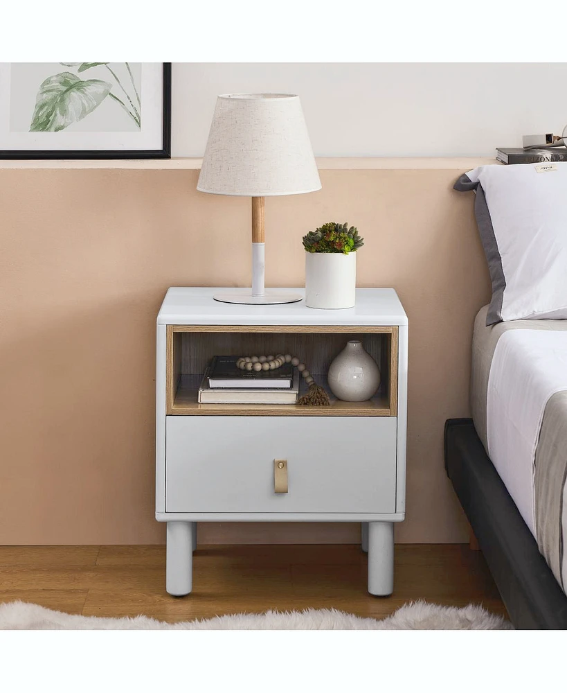 Simplie Fun Modern Wooden Bedside Table with Drawer