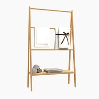 Bamboo Ladder Towel Rack With Storage Shelf