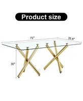 Simplie Fun Modern Glass Dining Table for 6-8 with Golden Metal Legs