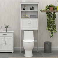 Streamdale Furniture Over The Toilet Rack 2 - Tier Toilet Bathroom Spacesaver Storage Shelf With 2 Doors Wood Storage