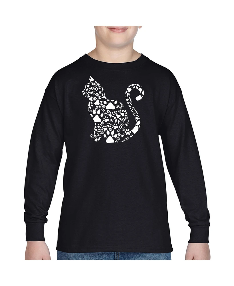 La Pop Art Boys Cat Claws Word Long Sleeve T-Shirt