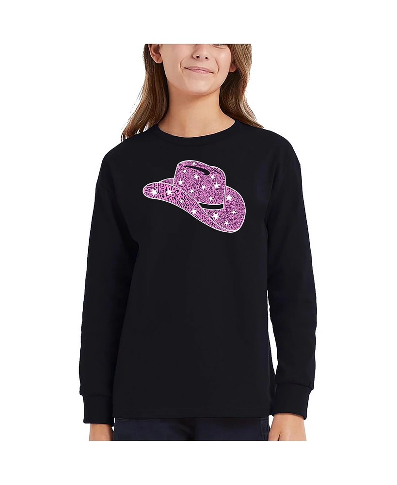 La Pop Art Girls Cow Hat Word Long Sleeve T-Shirt