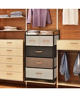 Sugift 4-Tier Organizer Tower Steel Frame Wooden Top Storage with 5-Drawer Dresser