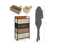 Sugift 4-Tier Organizer Tower Steel Frame Wooden Top Storage with 5-Drawer Dresser