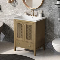 Rattan Bathroom Vanity with Storage Cabinet