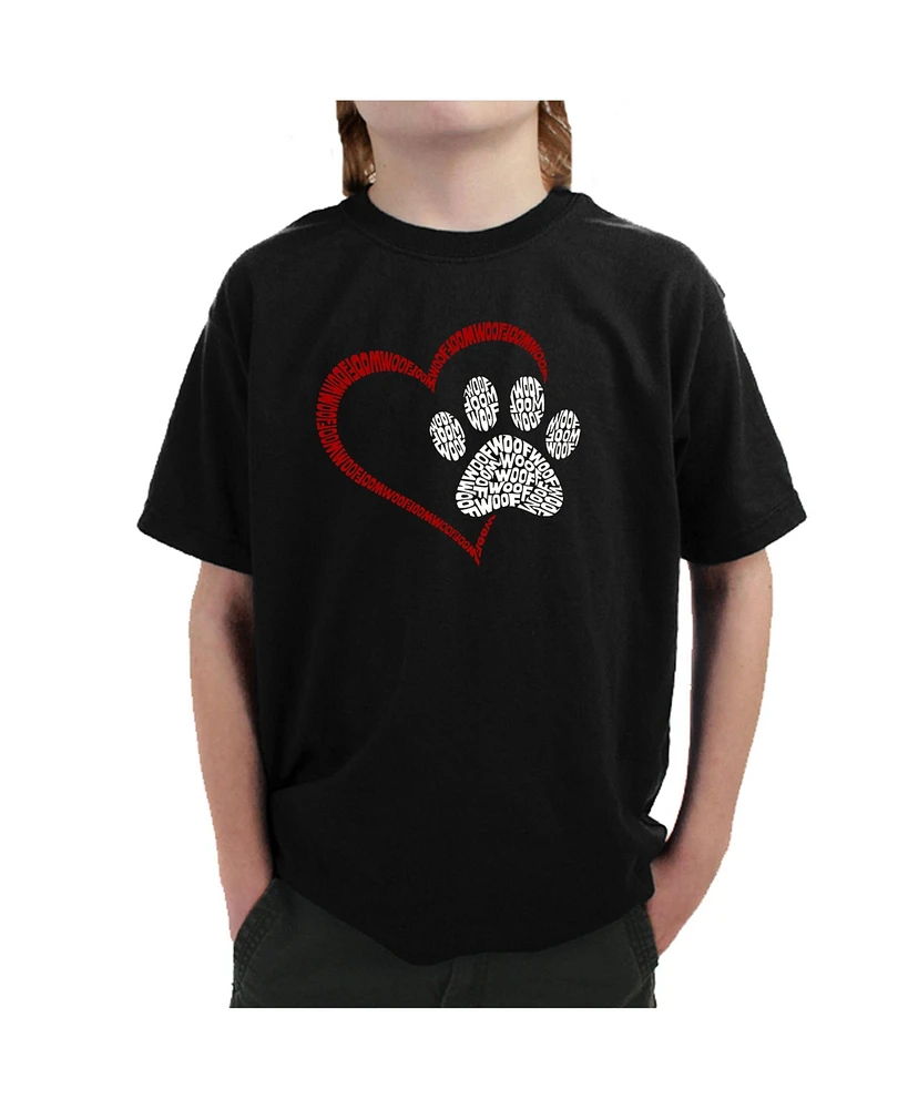 La Pop Art Boys Paw Heart Word T-Shirt