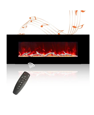 Mondawe 50" Wall-Mounted Electric Fireplace 5120 Btu Heater with Bluetooth Speaker & Remote Control Adjustable Flame Color & Temperature Setting