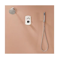 Mondawe 12" Round Ceiling Mounted Thermostatic Shower System Set with Handheld Spray, Brushed Nickel