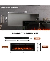 Mondawe 60" Recessed Wall-Mounted Electric Fireplace 5000 Btu Heater with Remote Control