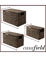 Casafield Set of 3 Water Hyacinth Storage Baskets with Lids, Natural - Small, Medium, Large