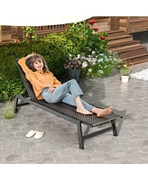 Slickblue Patio Pe Rattan Chaise Lounge with 5-Level Backrest and Wheels-Brown