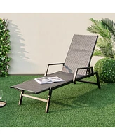 Slickblue Outdoor Rattan Chaise Lounge Reclining Chair with Armrests and 5-Position Backrest-Brown