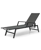 Slickblue Outdoor Rattan Chaise Lounge Reclining Chair with Armrests and 5-Position Backrest-Brown