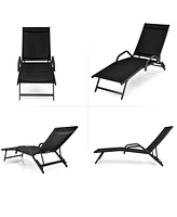 Slickblue 2 Pieces Outdoor Chaise Lounge with 5-Position Adjustable Backrest-Black