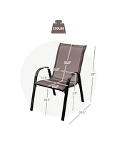 Gymax 4PCS Patio Stacking Dining Chairs w/ Curved Armrests & Breathable Seat Fabric Brown