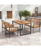 Costway 4 Piece Patio Dining Set Outdoor Wood Dining Furniture with 2 Chairs & 1 Lovesea