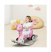 Slickblue 4 in 1 Baby Rocking Horse with Music-Pink