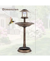 Slickblue Pedestal Bird Bath with Solar Light with Bird Feeder and Flower Planter