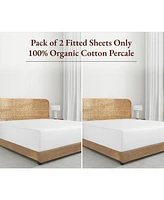 California Design Den 2-Pack 100% Organic Cotton Fitted Sheets only, Percale Gots Certified, Soft & Crisp, Lightweight