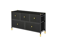 Slickblue Floor Dresser Storage Organizer with 5 Drawers with Fabric Bins and Metal Frame-5-Drawer