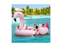 Slickblue 6 People Inflatable Flamingo Floating Island with 6 Cup Holders for Pool and River