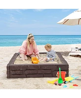 Slickblue 2-In-1 Hdpe Kids Sandbox with Cover and Bottom Liner