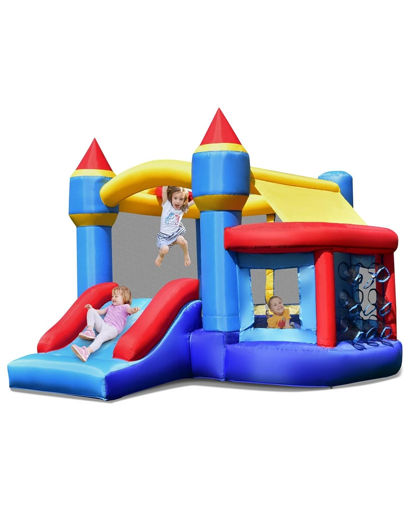 Slickblue Castle Slide Inflatable Bounce House with Ball Pit and Basketball Hoop