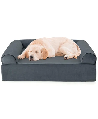 Slickblue Orthopedic Dog Bed Memory Foam Pet Bed with Headrest for Large Dogs-Grey