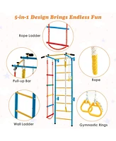 Slickblue 5 In 1 Kids Indoor Gym Playground Swedish Wall Ladder-Yellow - Blue