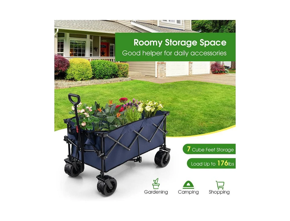 Slickblue Folding Utility Garden Cart with Wide Wheels and Adjustable Handle