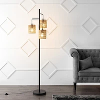 Jonathan Y Isla 70.75" 3-Light Mid-Century Bohemian Metal/Rope Led Floor Lamp, Black/Natural