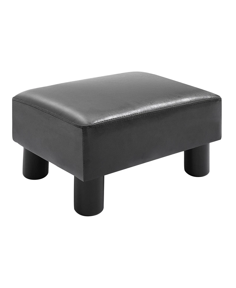 Simplie Fun Small Faux Leather Ottoman Footrest, Black