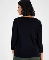 Style & Co Petite Cotton Knit Henley 3/4-Sleeve Top, Created for Macy's