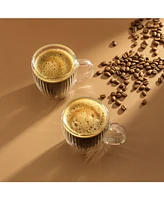 JoyJolt Fluted Glass 5.4oz Espresso Mugs, Set of 2