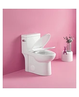 Streamdale Furniture 15 1/8 Inch 1.28 Gpf 1-Piece Elongated Toilet With Soft-Close Seat - Gloss White