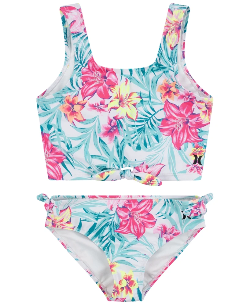 Hurley Big Girls Printed Knot-Detail Tankini Swimsuit, 2 Piece Set