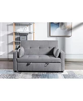 Streamdale Furniture Light Grey Linen Fabric 3-In-1 Convertible Sleeper Loveseat With Side Pocket