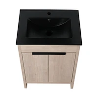 24" Freestanding Bathroom Vanity with Black Ceramic Sink & Soft-Close Doors