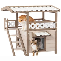 Streamdale Furniture Feral Cat House with 2 Stories, Durable Roof & Escape Door