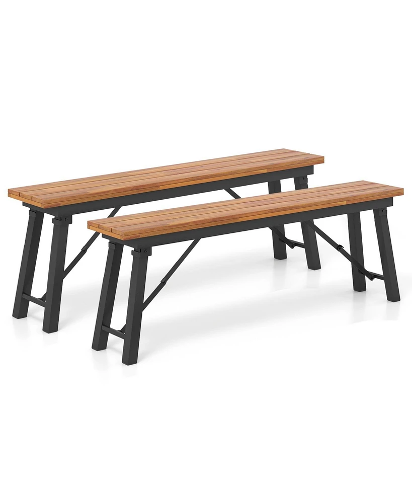 Slickblue Folding Picnic Bench Set Rectangular Acacia Wood Dining Camping Bbq Benches