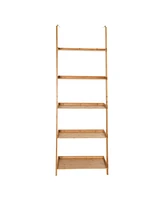 Slickblue 5-Tier Ladder Shelf Bamboo Bookshelf Wall-Leaning Storage Display Plant Stand-Natural