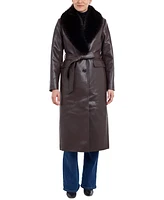 Michael Kors Women's Faux-Fur-Trim Faux-Leather Trench Coat