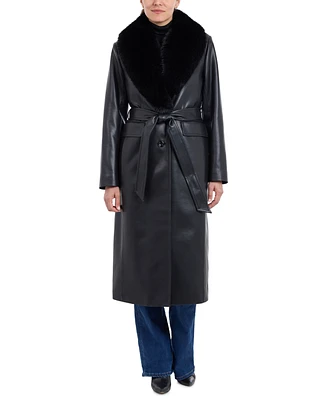 Michael Kors Women's Faux-Fur-Trim Faux-Leather Trench Coat