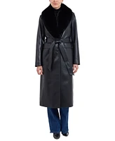 Michael Kors Women's Faux-Fur-Trim Faux-Leather Trench Coat