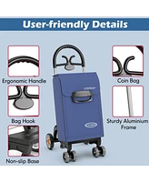 Folding Shopping Cart Utility Hand Truck with Rolling Swivel Wheels, Removable Bag & Cozy Handle