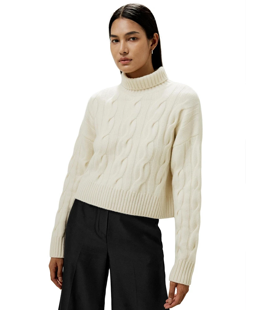 Lilysilk Women's Cable Knit Cashmere Turtleneck Sweater for Women