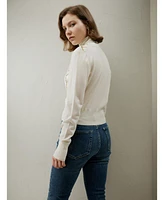 Merino Wool Cardigan with Louisville Silk Front for Women