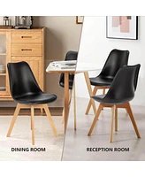 Streamdale Furniture Pu Leather Upholstered Dining Chairs With Wood Legs, Set Of 4 For Kitchen, Black